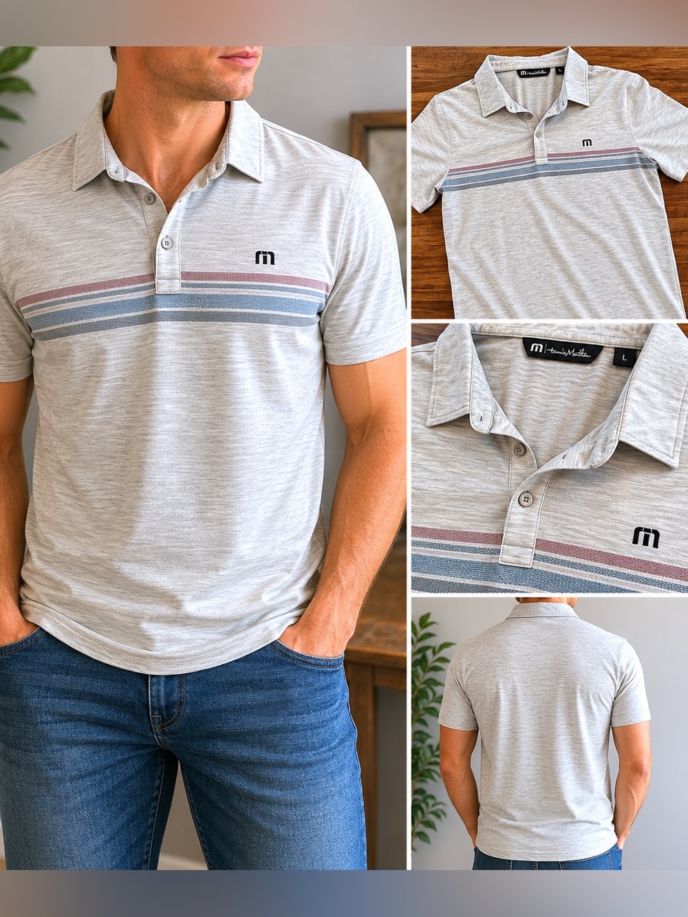 Travis Mathew Short Sleeved Polo Shirt Mens XL Gray (w)